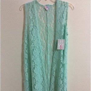 LuLaRoe Lace Joy Vest Solid Mint Green Small NWT